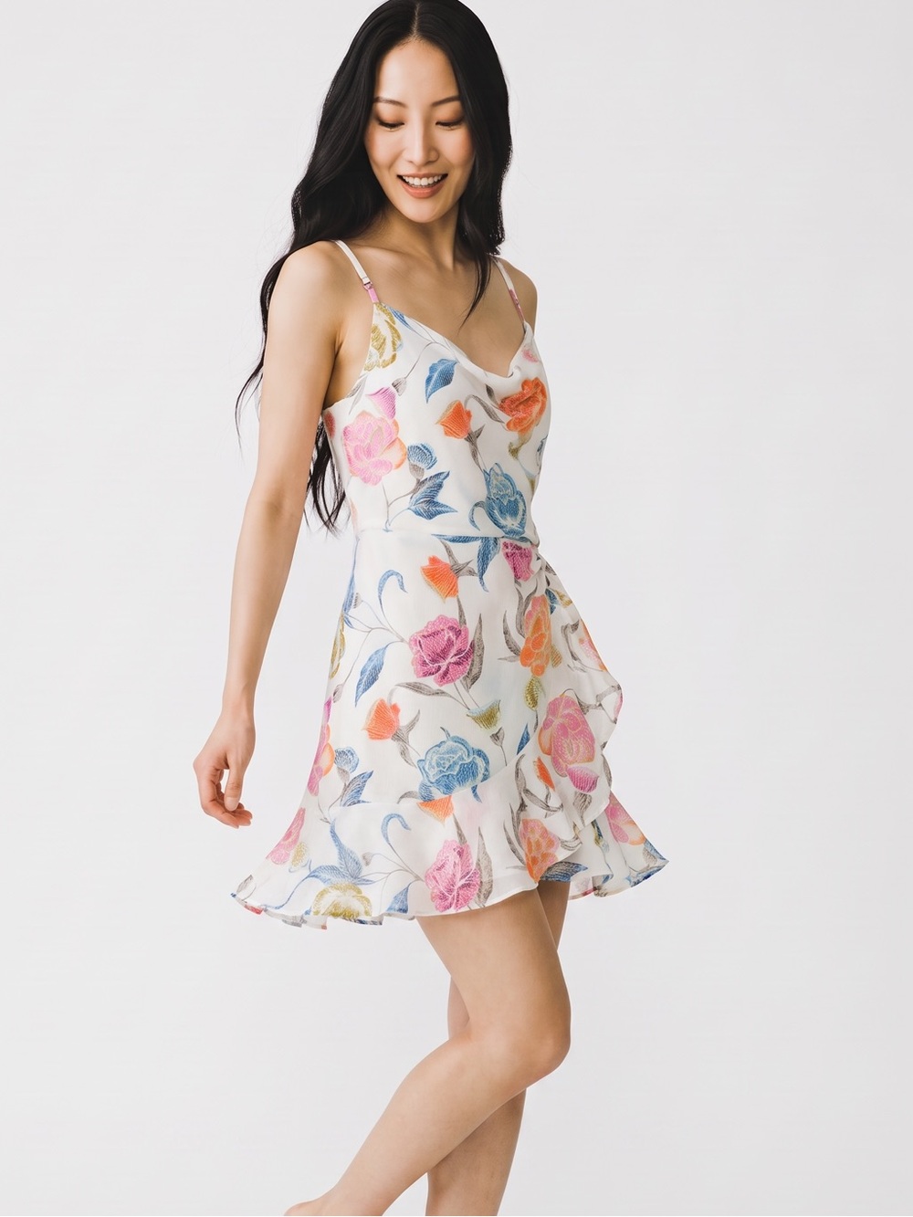 O'Neill White Floral Slip Dress with Pink Blue and Orange Blooms